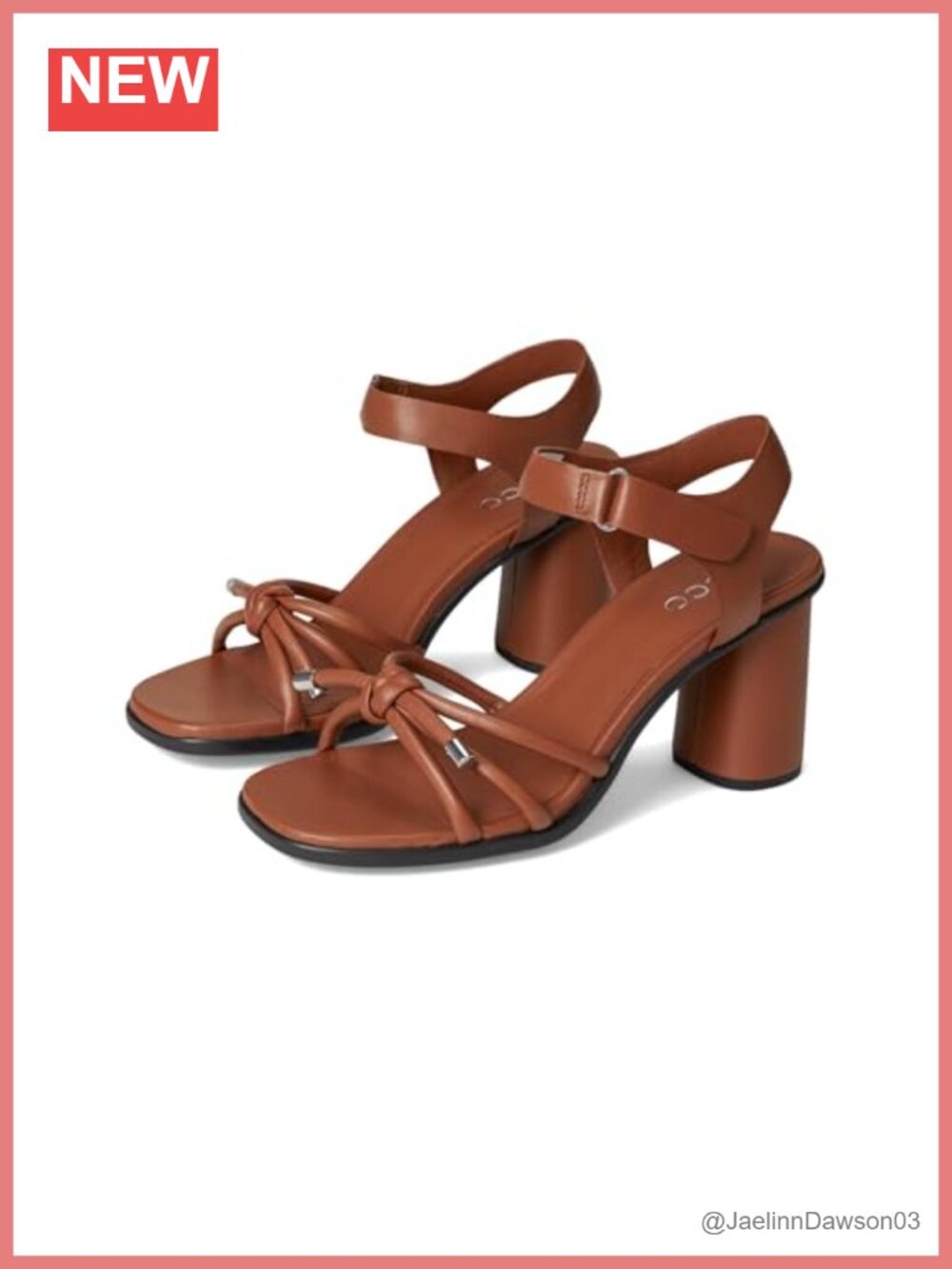 ECCO Leather Block Heel Sandals Ankle Strap Open Toe Padded Footbed